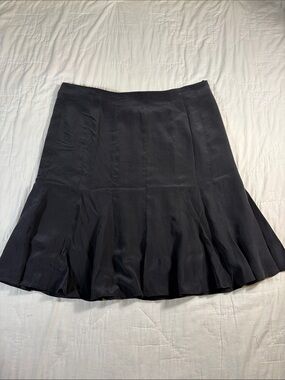 Gap Sz 16 Black 100% Silk Drop Waist Ruffle Fluted Fit & Flare Midi Skirt